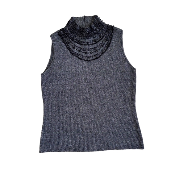 Grace Elements Tops - EUC elegant Grace Elements women's beaded neckline top tank. Black & Silver